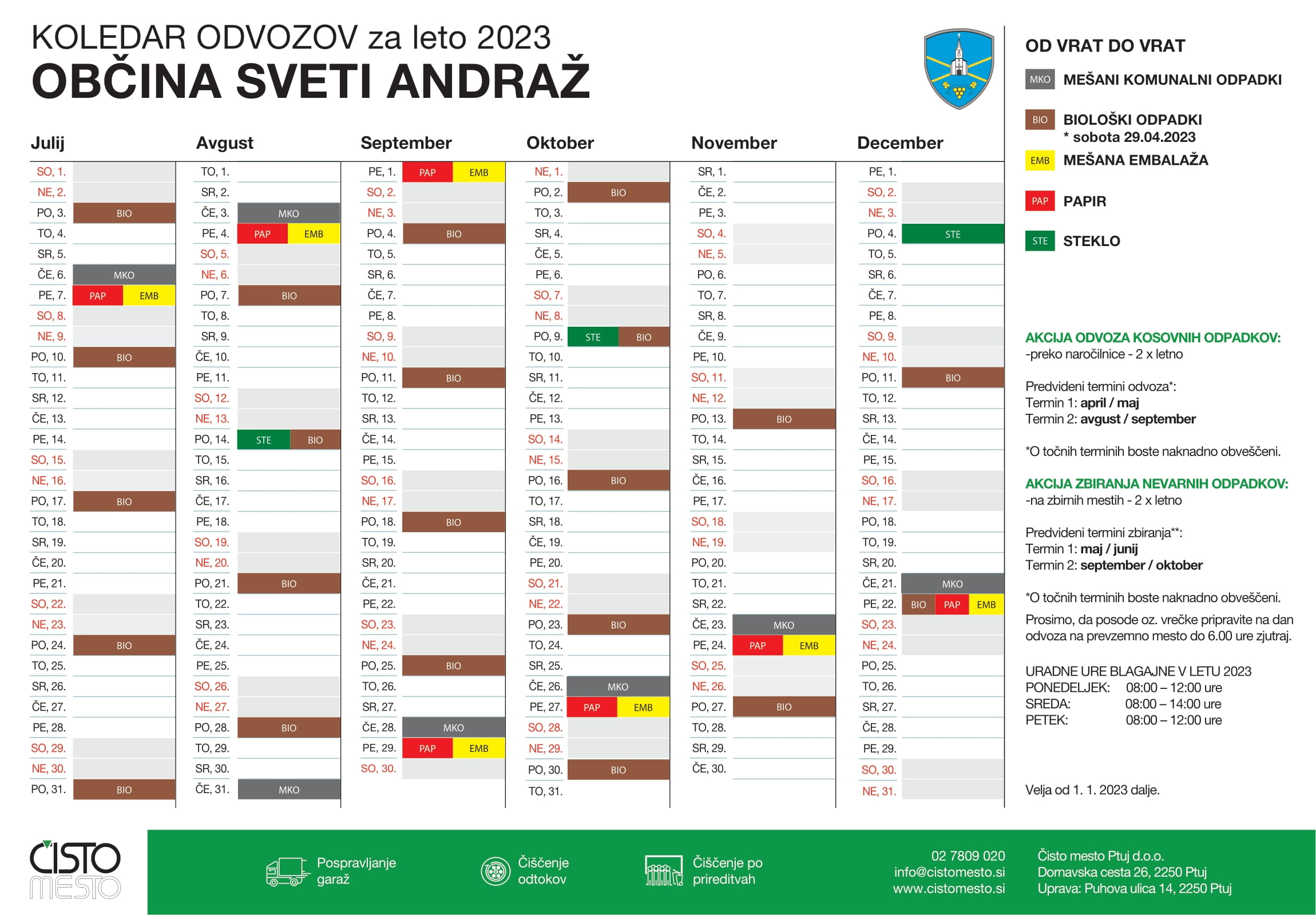 URNIK SVETI ANDRAŽ 2023-2